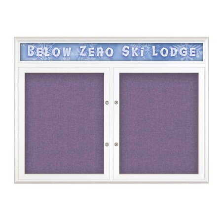 United Visual Products Double Door Radius Plus Corkboard With H UV8012PLUS5-WHITE-AMETHY