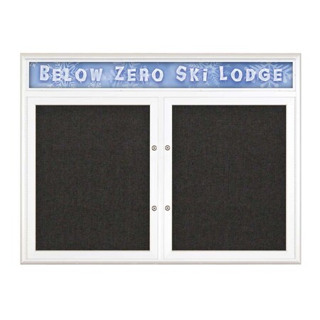 United Visual Products Double Door Radius Plus Corkboard With H UV8012PLUS5-WHITE-BLACK