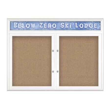 United Visual Products Double Door Radius Plus Corkboard With H UV8012PLUS5-WHITE-BUFF