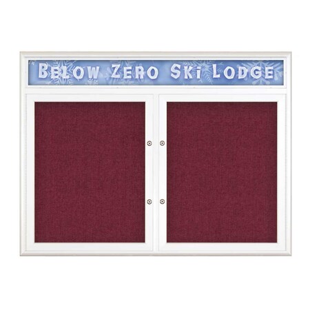 United Visual Products Double Door Radius Plus Corkboard With H UV8012PLUS5-WHITE-DBURGU
