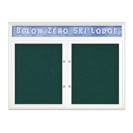 United Visual Products Double Door Radius Plus Corkboard, Header UV8012PLUS5-WHITE-DRKSPR