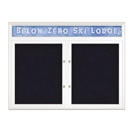 United Visual Products Double Door Radius Plus Corkboard, Header UV8012PLUS5-WHITE-RUBBER