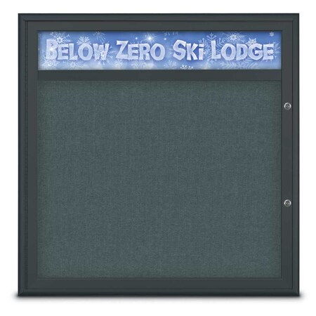 United Visual Products Single Door Radius Plus Corkboard, Header UV8012PLUS-BLACK-BLSPRU