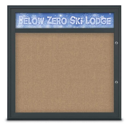 United Visual Products Single Door Radius Plus Corkboard With H UV8012PLUS-BLACK-BUFF