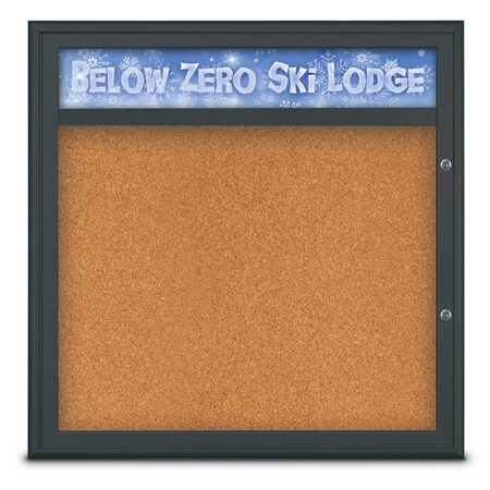 United Visual Products Single Door Radius Plus Corkboard, Header UV8012PLUS-BLACK-CORK