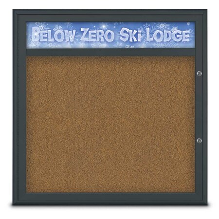United Visual Products Single Door Radius Plus Corkboard, Hdr, 36 UV8012PLUS-BLACK-FORBO