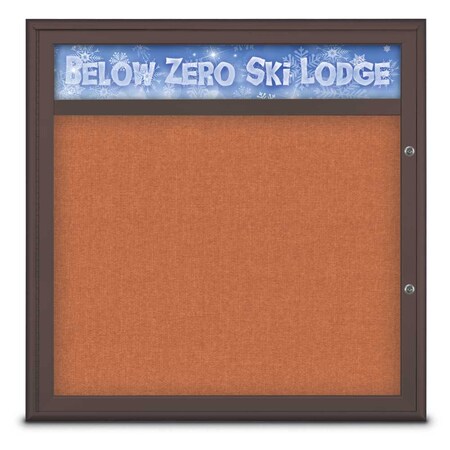 United Visual Products Single Door Radius Plus Corkboard With H UV8012PLUS-BRONZE-APRICOT