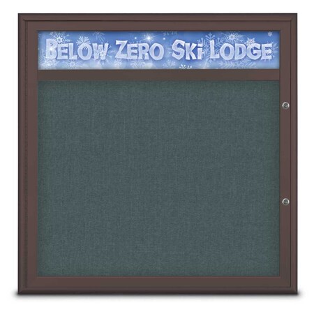 United Visual Products Single Door Radius Plus Corkboard, Header UV8012PLUS-BRONZE-BLSPRU