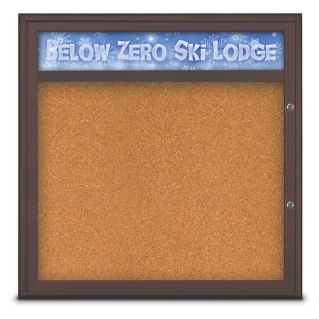 United Visual Products Single Door Radius Plus Corkboard, Header UV8012PLUS-BRONZE-CORK