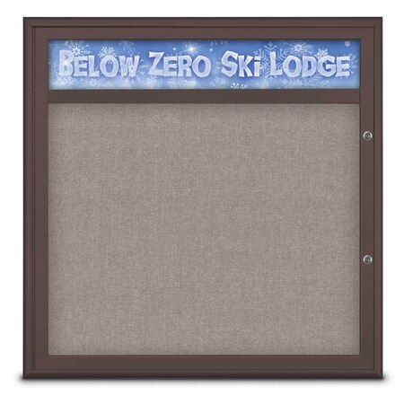 United Visual Products Single Door Radius Plus Corkboard With H UV8012PLUS-BRONZE-PEARL