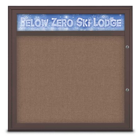 United Visual Products Single Door Radius Plus Corkboard With H UV8012PLUS-BRONZE-PUMICE