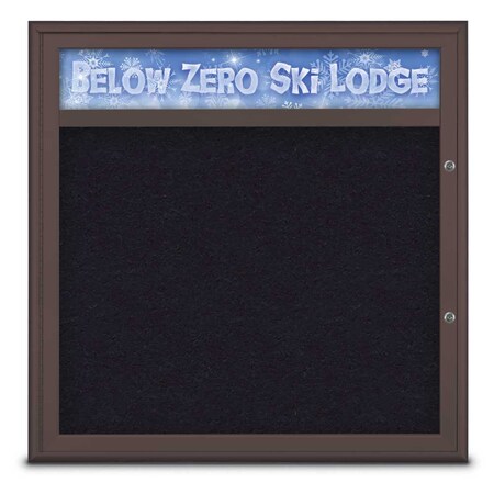 United Visual Products Single Door Radius Plus Corkboard, Header UV8012PLUS-BRONZE-RUBBER