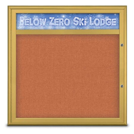 United Visual Products Single Door Radius Plus Corkboard With H UV8012PLUS-GOLD-APRICOT