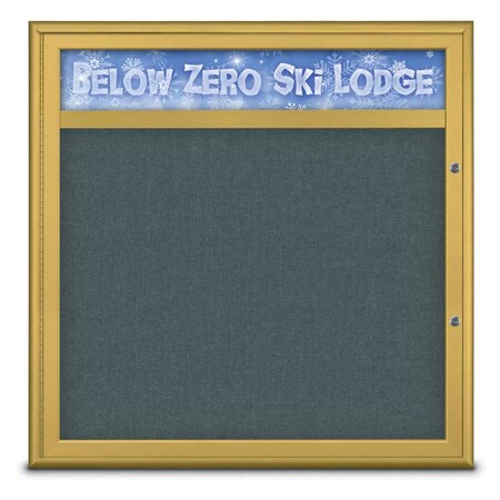 United Visual Products Single Door Radius Plus Corkboard, Header UV8012PLUS-GOLD-BLSPRU