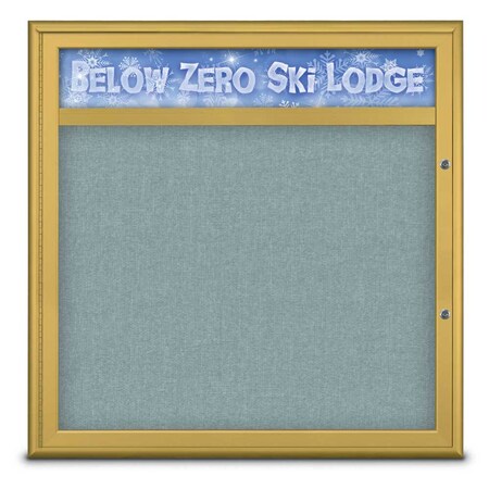 United Visual Products Single Door Radius Plus Corkboard With H UV8012PLUS-GOLD-CLOUD