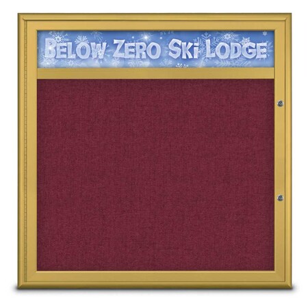 United Visual Products Single Door Radius Plus Corkboard With H UV8012PLUS-GOLD-DBURGU