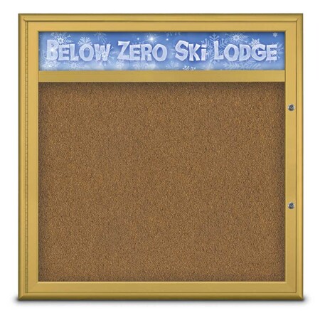 United Visual Products Single Door Radius Plus Corkboard, Hdr, 36 UV8012PLUS-GOLD-FORBO