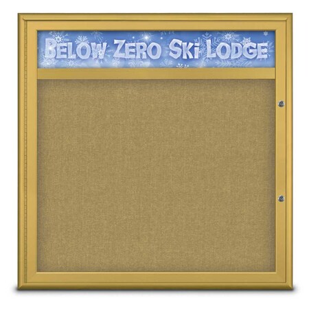 United Visual Products Single Door Radius Plus Corkboard With H UV8012PLUS-GOLD-KEYLIME