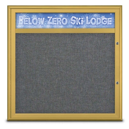 United Visual Products Single Door Radius Plus Corkboard, Header, UV8012PLUS-GOLD-MEDGRY UV8012PLUS-GOLD-MEDGRY
