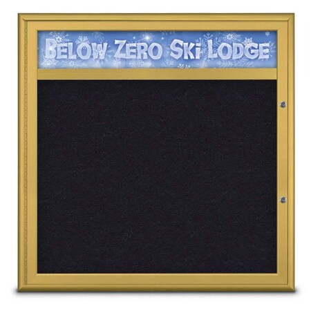 United Visual Products Single Door Radius Plus Corkboard, Header UV8012PLUS-GOLD-RUBBER