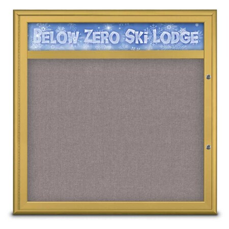 United Visual Products Single Door Radius Plus Corkboard With H UV8012PLUS-GOLD-SURF