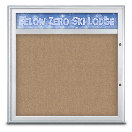 United Visual Products Single Door Radius Plus Corkboard With H UV8012PLUS-SATIN-BUFF