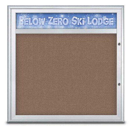 United Visual Products Single Door Radius Plus Corkboard With H UV8012PLUS-SATIN-PUMICE