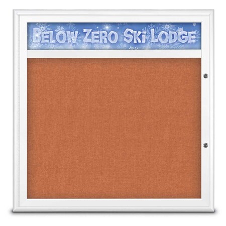 United Visual Products Single Door Radius Plus Corkboard With H UV8012PLUS-WHITE-APRICOT