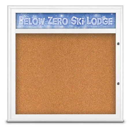 United Visual Products Single Door Radius Plus Corkboard, Header UV8012PLUS-WHITE-CORK