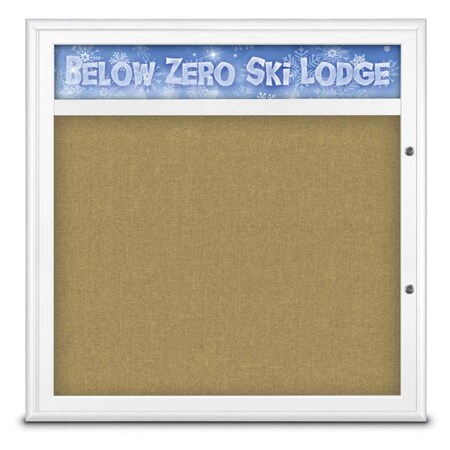 United Visual Products Single Door Radius Plus Corkboard With H UV8012PLUS-WHITE-KEYLIME