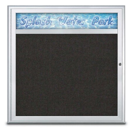United Visual Products Single Door Radius Corkboard With Header UV8012-SATIN-BLACK