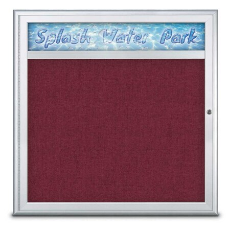 United Visual Products Single Door Radius Corkboard With Header UV8012-SATIN-DBURGU