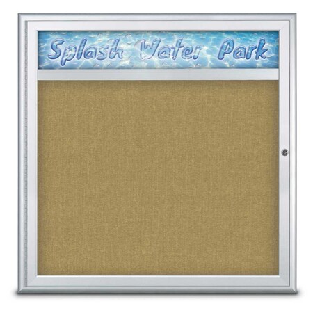 United Visual Products Single Door Radius Corkboard With Header UV8012-SATIN-KEYLIME