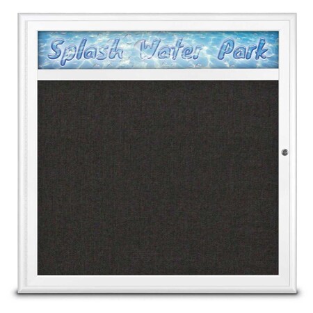 United Visual Products Single Door Radius Corkboard With Header UV8012-WHITE-BLACK