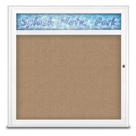 United Visual Products Single Door Radius Corkboard With Header UV8012-WHITE-BUFF
