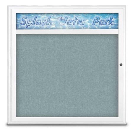 United Visual Products Single Door Radius Corkboard With Header UV8012-WHITE-CLOUD