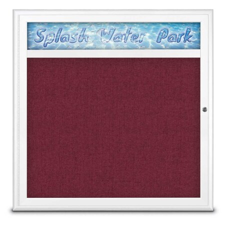 United Visual Products Single Door Radius Corkboard With Header UV8012-WHITE-DBURGU