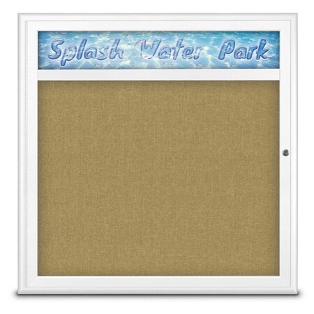 United Visual Products Single Door Radius Corkboard With Header UV8012-WHITE-KEYLIME