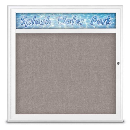 United Visual Products Single Door Radius Corkboard With Header UV8012-WHITE-PEARL