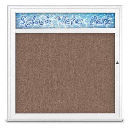 United Visual Products Single Door Radius Corkboard With Header UV8012-WHITE-PUMICE