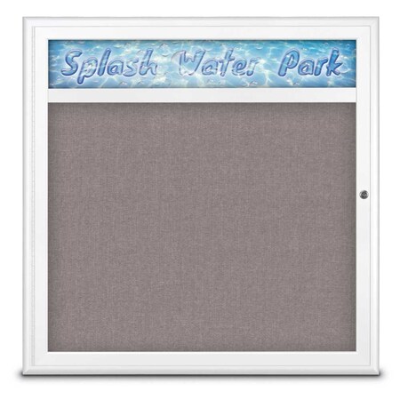 United Visual Products Single Door Radius Corkboard With Header UV8012-WHITE-SURF