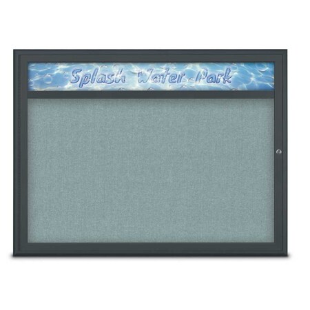 United Visual Products Single Door Radius Corkboard With Header UV80131-BLACK-CLOUD