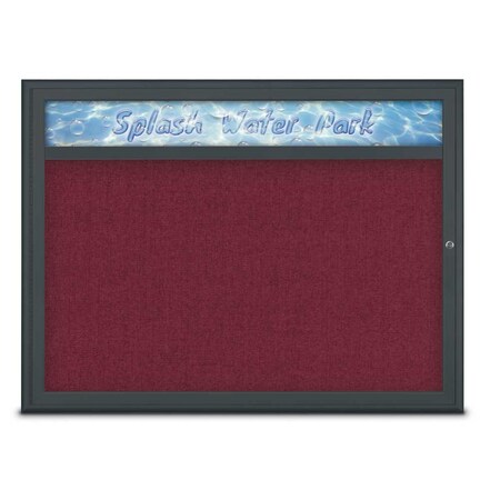 United Visual Products Single Door Radius Corkboard With Header UV80131-BLACK-DBURGU