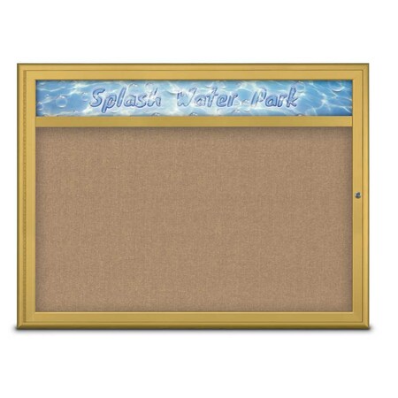 United Visual Products Single Door Radius Corkboard With Header UV80131-GOLD-BUFF