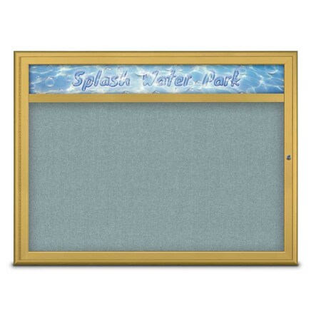 United Visual Products Single Door Radius Corkboard With Header UV80131-GOLD-CLOUD