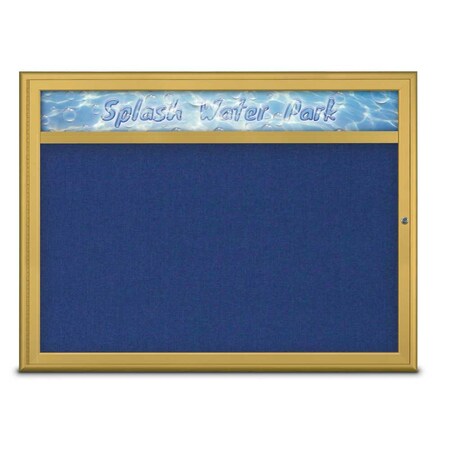 United Visual Products Single Door Radius Corkboard With Header UV80131-GOLD-COBACC