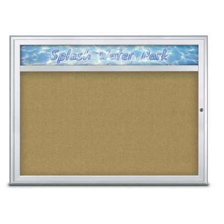 United Visual Products Single Door Radius Corkboard With Header UV80131-SATIN-KEYLIME