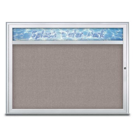 United Visual Products Single Door Radius Corkboard With Header UV80131-SATIN-PEARL