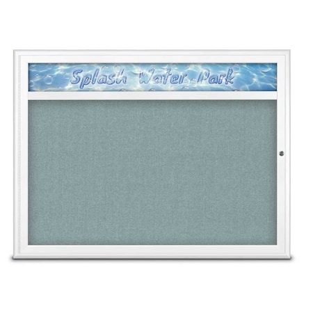 United Visual Products Single Door Radius Corkboard With Header UV80131-WHITE-CLOUD