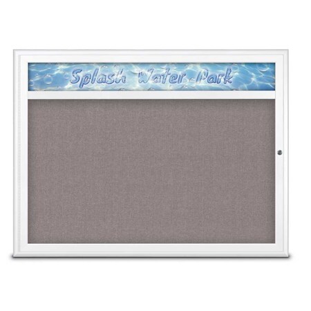 United Visual Products Single Door Radius Corkboard With Header UV80131-WHITE-SURF